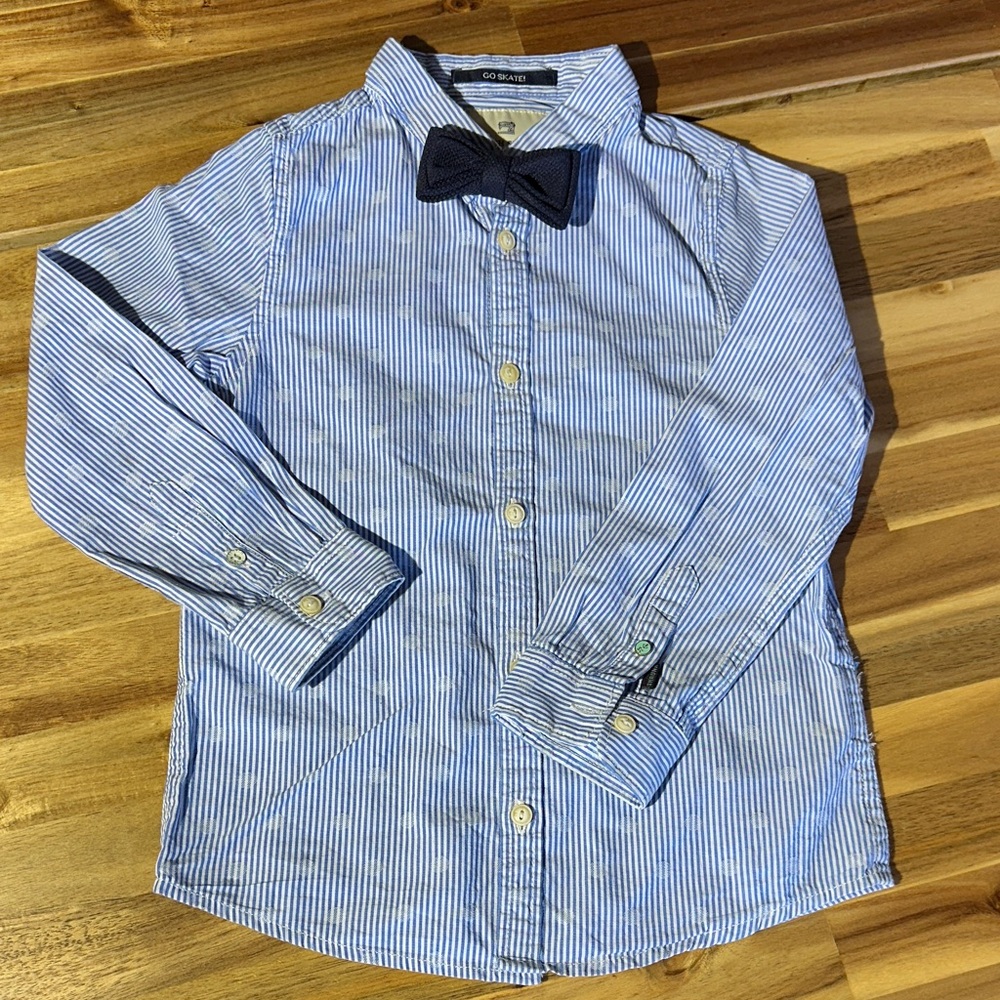 Scotch & Soda Blue and White Striped Button Down Shirt with Bow Tie